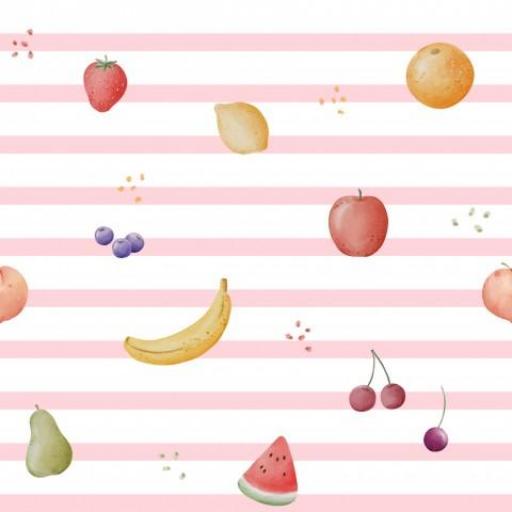 PEQUEÑAS FRUTAS RAYAS ROSAS ( EN 10 TEJIDOS DISTINTOS )