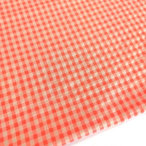 VICHY SEERSUCKER BICOLOR FLÚOR NARANJA/ BEIG    ( cuadro de 6 MM  ) 