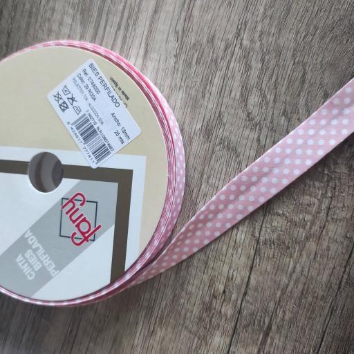 BIES ROSA Nº 29 TOPITOS BLANCOS 18 MM ANCHO PACK DE 5 METROS