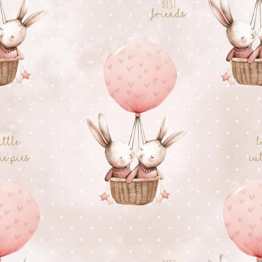RETAL 36 CM  POPELÍN CONEJITAS EN GLOBO ROSA 