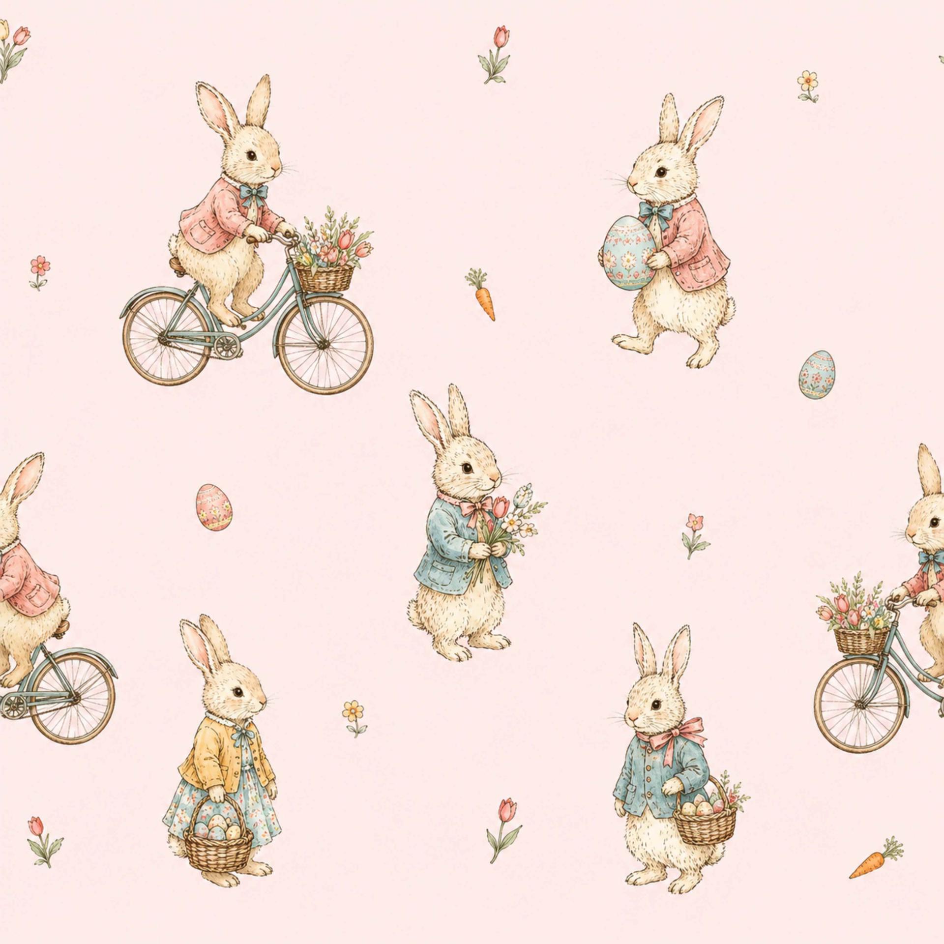 CONEJOS EN BICICLETA VINTAGE ROSA ( EN 10 TEJIDOS DISTINTOS )