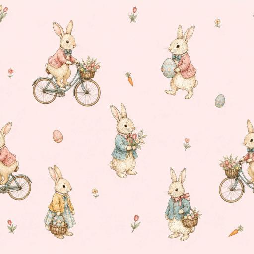 CONEJOS EN BICICLETA  VINTAGE ROSA ( EN 10 TEJIDOS DISTINTOS ) [0]