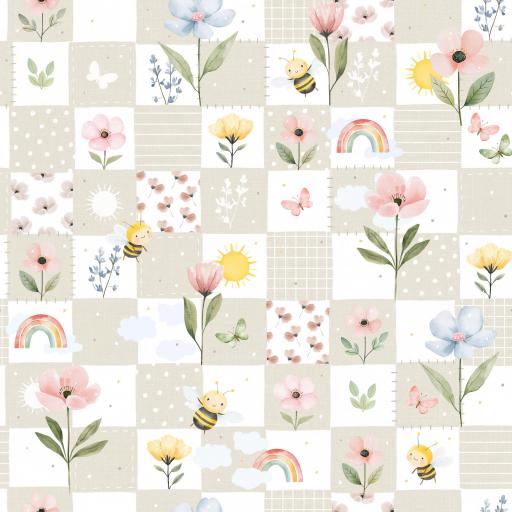 CANVA IMPERMEABLE FLORES Y ABEJITAS PATCHWORK  [0]