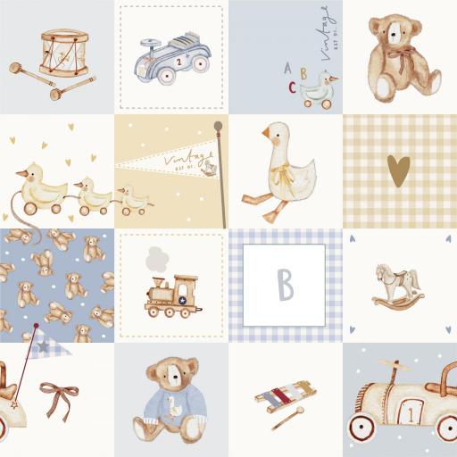   JUGUETES RETRO CUADROS  AZUL EMPOLVADO ALGODÓN PREMIUM 130 GR   [0]