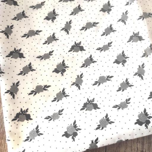 RETAL 40X150  CM ALGODÓN FLORES GRIS/NEGRO  [0]