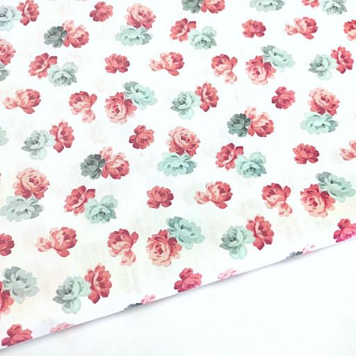 POPELÍN ALGODÓN FABRIZIA FLORES MENTA CORAL