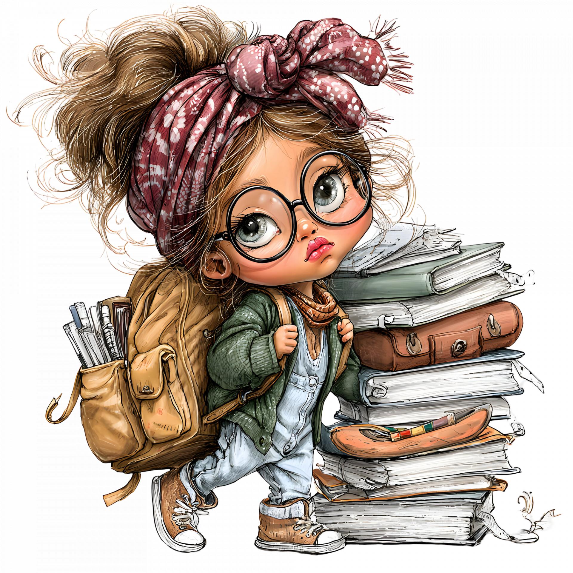 TRANSFER DTF NIÑAS COLEGIO LIBROS 13 ( 12/14 cm )
