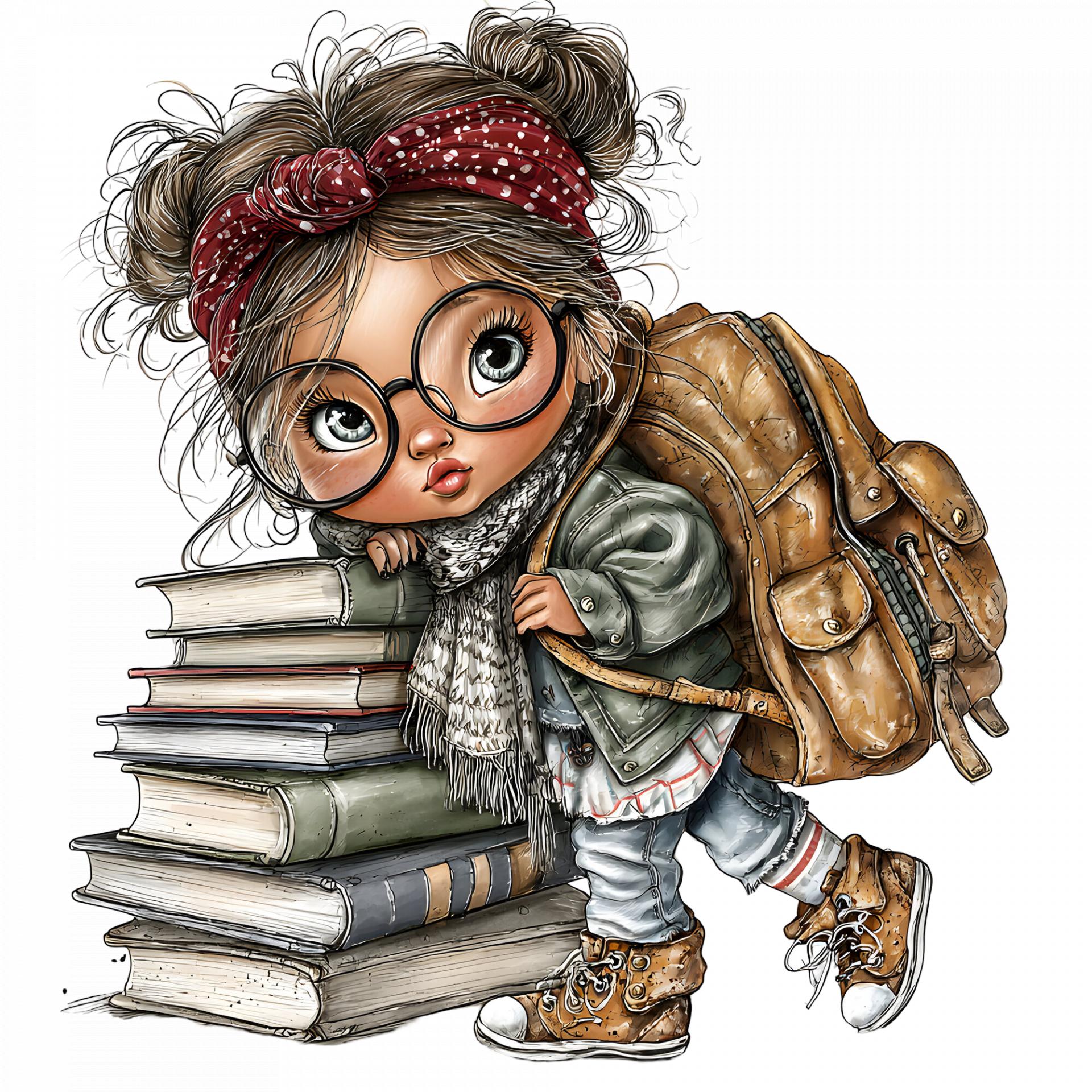 TRANSFER DTF NIÑAS COLEGIO LIBROS 5 ( 12/14 cm )