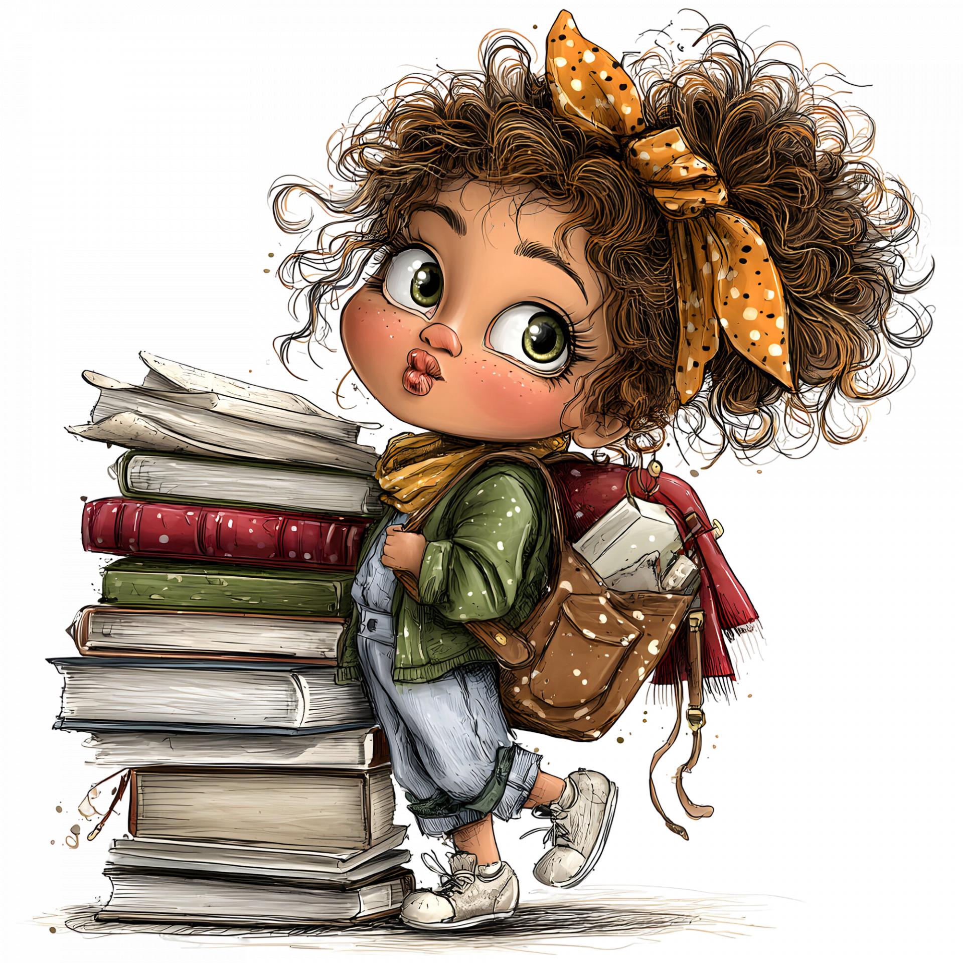 TRANSFER DTF NIÑAS COLEGIO LIBROS 8 ( 12/14 cm )