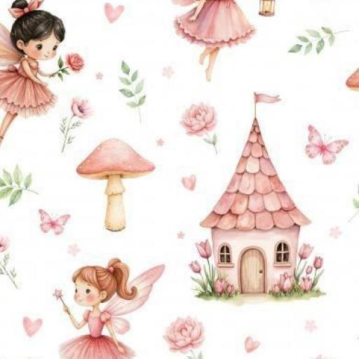 HADAS DEL BOSQUE ROSA     ( diseño exclusivo ) ALGODÓN PREMIUM  130 GR 