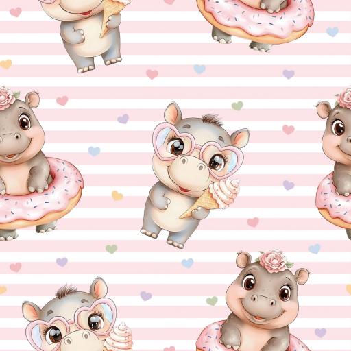 HIPOPÓTAMOS DONUT RAYAS ROSA  ( EN 10 TEJIDOS DISTINTOS ) 