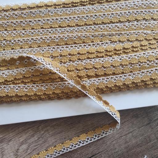 PUNTILLA ALGODÓN BICOLOR MARFIL-MOSTAZA 12 MM 