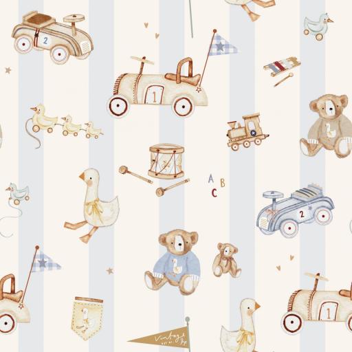   JUGUETES RETRO RAYAS AZUL EMPOLVADO ALGODÓN PREMIUM 130 GR   [0]