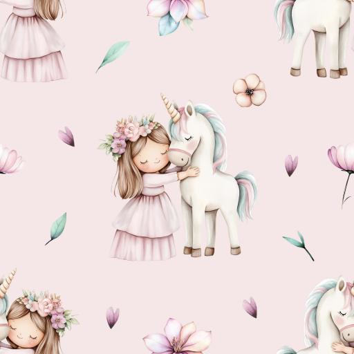  POPELÍN ALGODÓN NIÑA Y UNICORNIO 