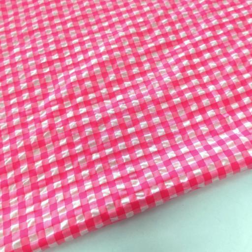 VICHY SEERSUCKER BICOLOR ROSA FLÚOR  ( cuadro de 6 MM  ) 