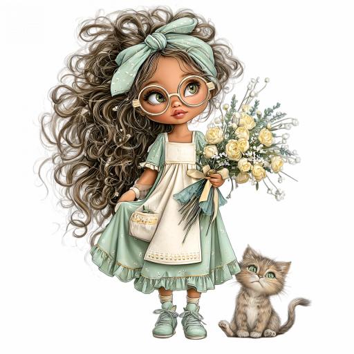 TRANSFER DTF CHICA CON GATO  A  ( 12/14 cm )    [1]