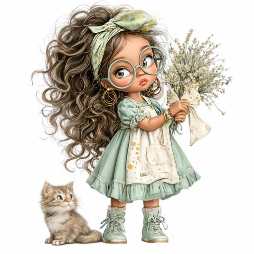 TRANSFER DTF CHICA CON GATO  A  ( 12/14 cm )    [3]