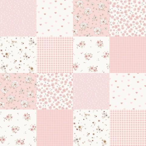 FLORES ROMÁNTICAS QUILT ROSA ( en 10 tejidos distintos )