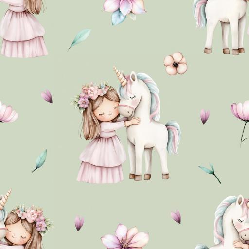 PRINCESAS Y UNICORNIOS VERDE  ( EN 10 TEJIDOS DISTINTOS )  [0]