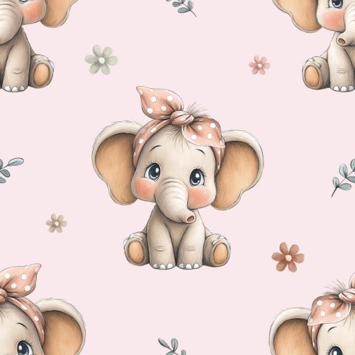 ELEFANTES CON LAZO ROSA  ( EN 10 TEJIDOS DISTINTOS )