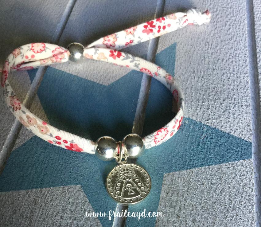 Pulsera liberty medalla Virgen del Rocío "Xfa cuídame mucho" plata sencilla