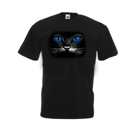 Camiseta Negra ojos gatos Azules