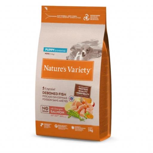 Puppy Nature's Variety Original No Grain, Pienso para cachorros de razas pequeñas, Sin cereales, con Salmón sin espinas, 3kg