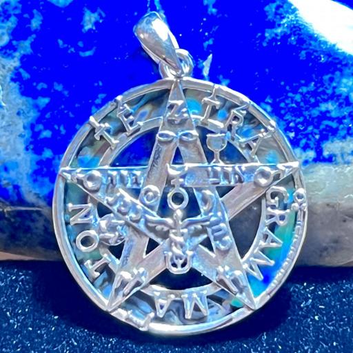 Colgante Tetragramaton 2,5 cm Ritualizado. Plata de Ley 925 y Haliotis