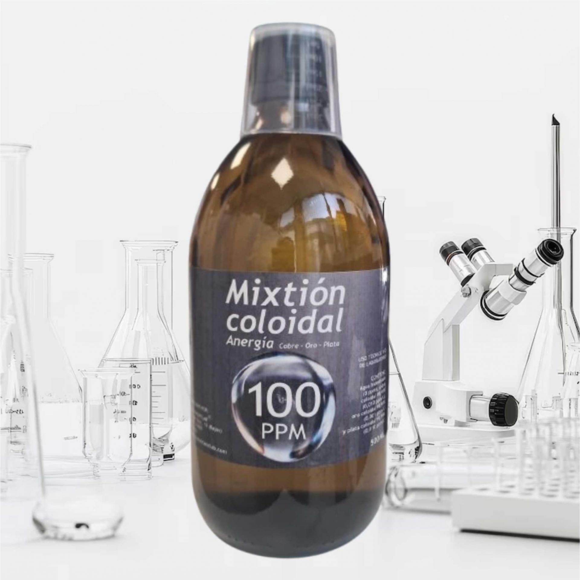 COBRE ORO PLATA COLOIDAL 100 PPM (MIXTION COLOIDAL "ANERGIA"). ESNUTRIENTLAB