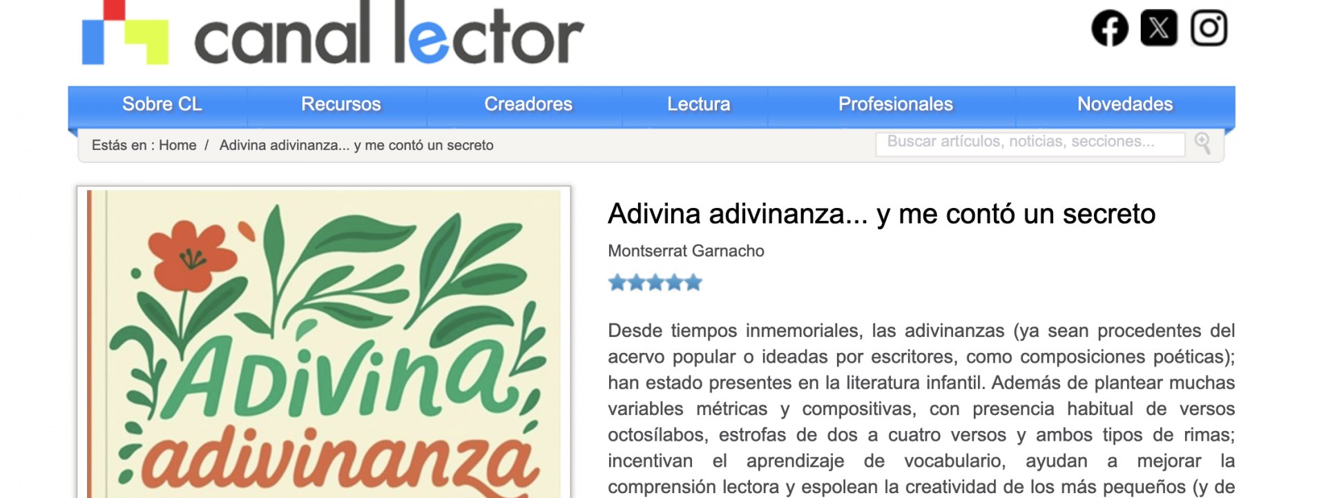 “Adivina adivinanza… y me contó un secreto” en Canal Lector