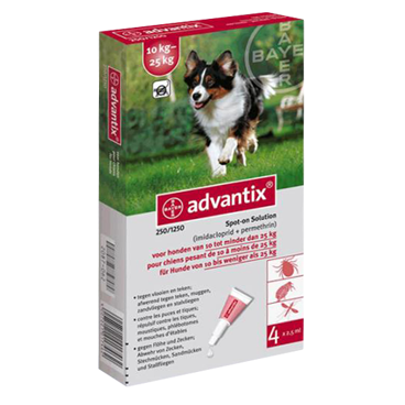 ADVANTIX Solución Spot para perros de más de 10 hasta 25 Kg - 4 unidades de 2.5 mL