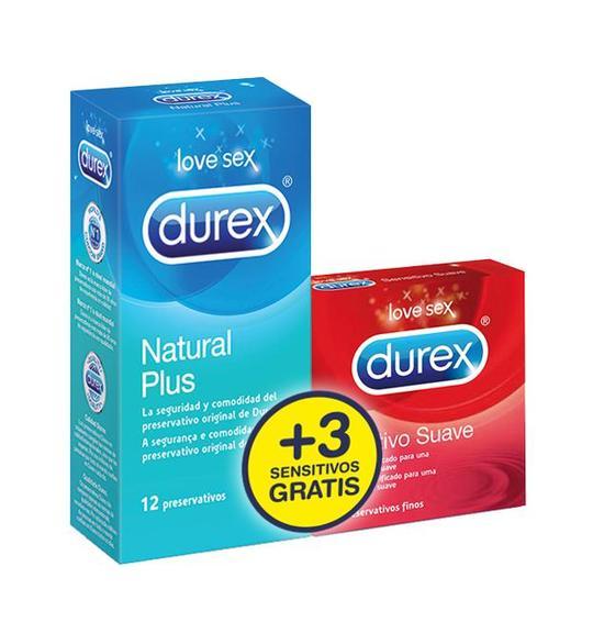 Preservativo Durex Duplo Natural Plus 12u y Sensitivo Suave 3u