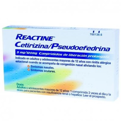 REACTINE CETIRIZINA / PSUDOEFEDRINA 5/120 MG 14 COMPRIMIDOS