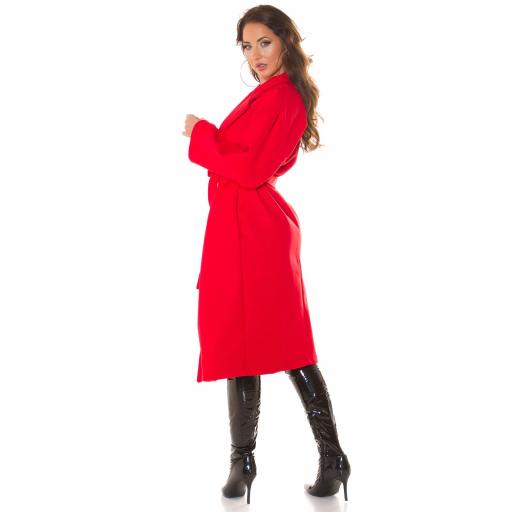 Abrigo largo de moda con cinturón rojo [5]