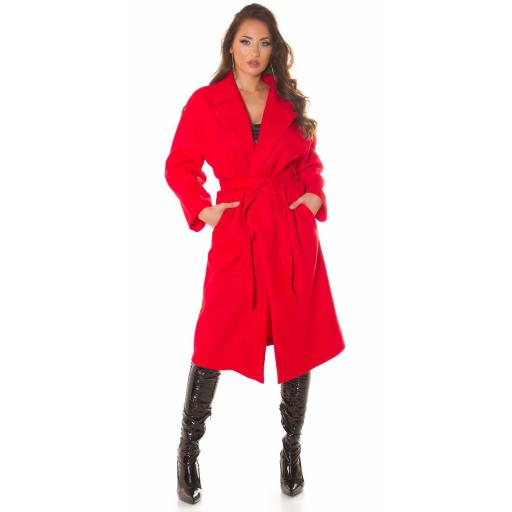 Abrigo largo de moda con cinturón rojo [3]