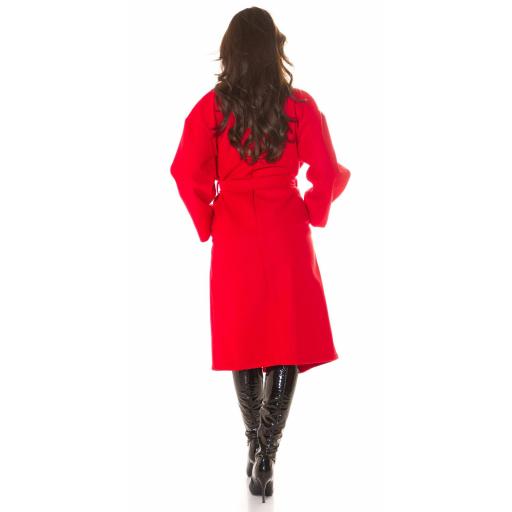 Abrigo largo de moda con cinturón rojo [6]