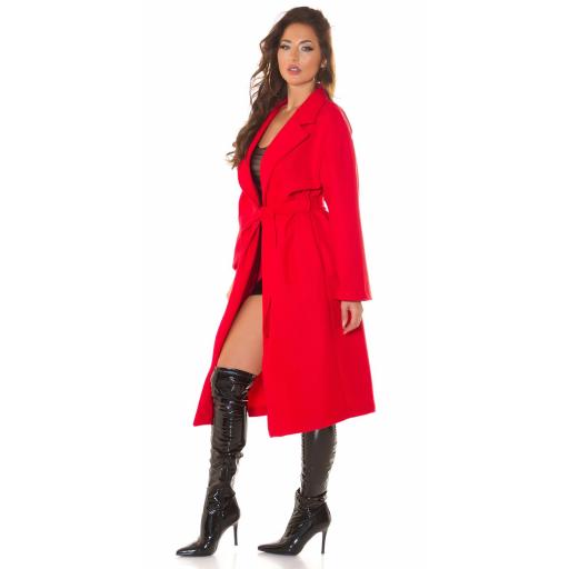 Abrigo largo de moda con cinturón rojo [4]