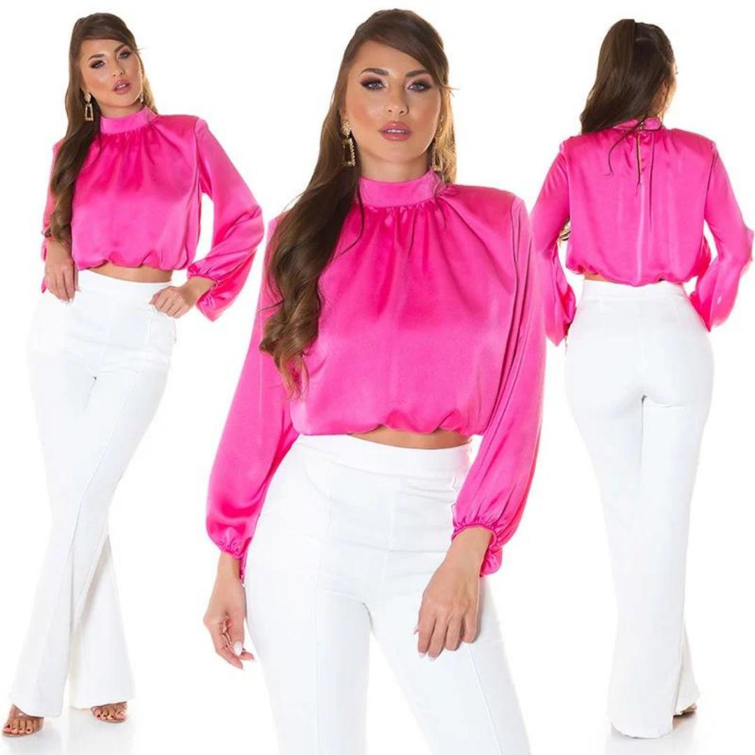 Violeta tocino entregar Comprar Blusa elegante tejido satinado Rosa Blusas-Camisas