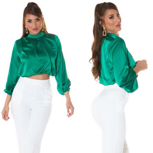Blusa elegante tejido satinado Verde [3]