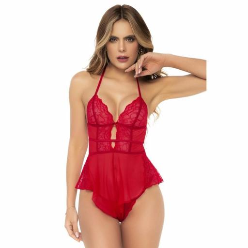 Body rojo efecto babydoll tanga a juego [2]