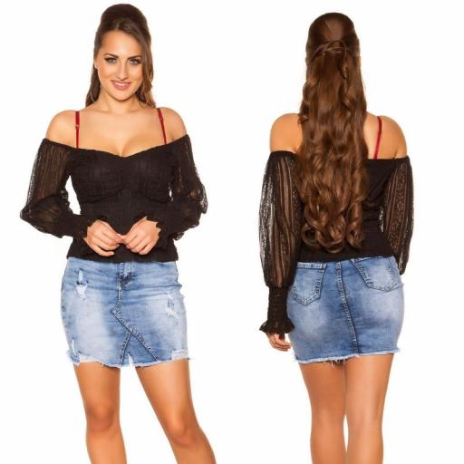 Camisa con encaje negro off shoulder [1]