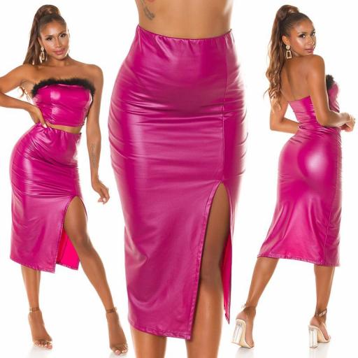 Falda polipiel de cintura alta rosa [0]