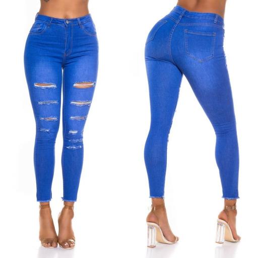 Jeans azules rasgados sexy ajustados   [2]