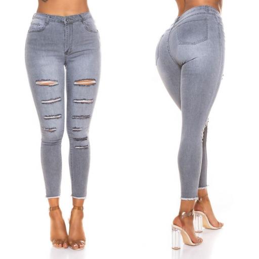 Jeans grises rasgados sexy ajustados   [2]