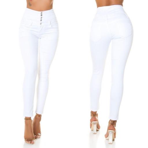Jeans blancos de Cintura Alta Botones [1]