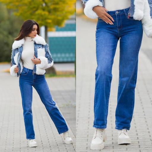 Jeans cintura alta y bota ancha azul [7]
