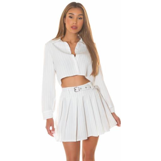 Mini falda blanca de pliegues y rayas [1]