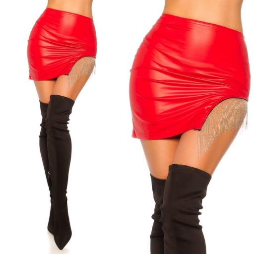 Minifalda cuero con flecos rojo [1]