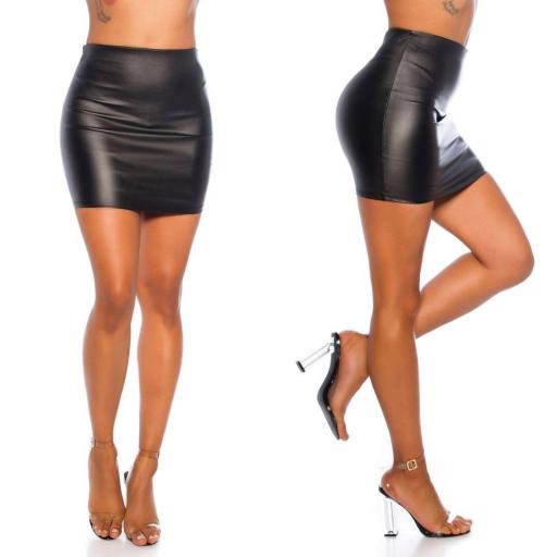 Minifalda ajustada cuero sintético negro [2]