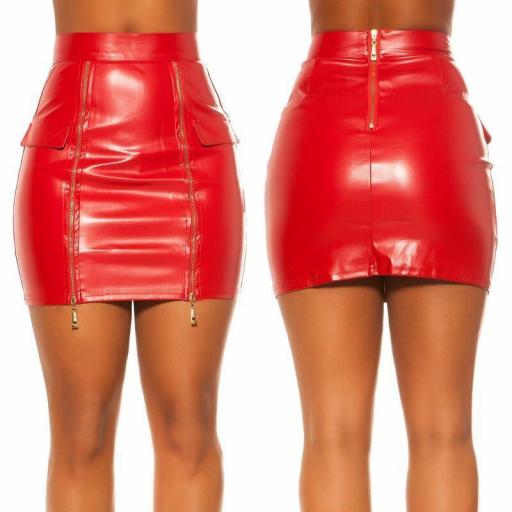 Minifalda cuero rojo cremalleras  [3]